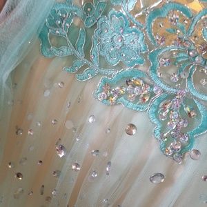 Glow turqouise lace tuelle custom gown